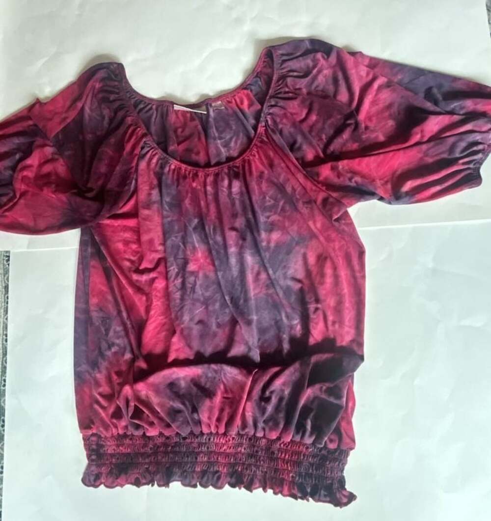Avenue Blouse Size 18/20 Red Purple Tie Dye Smocked Waist